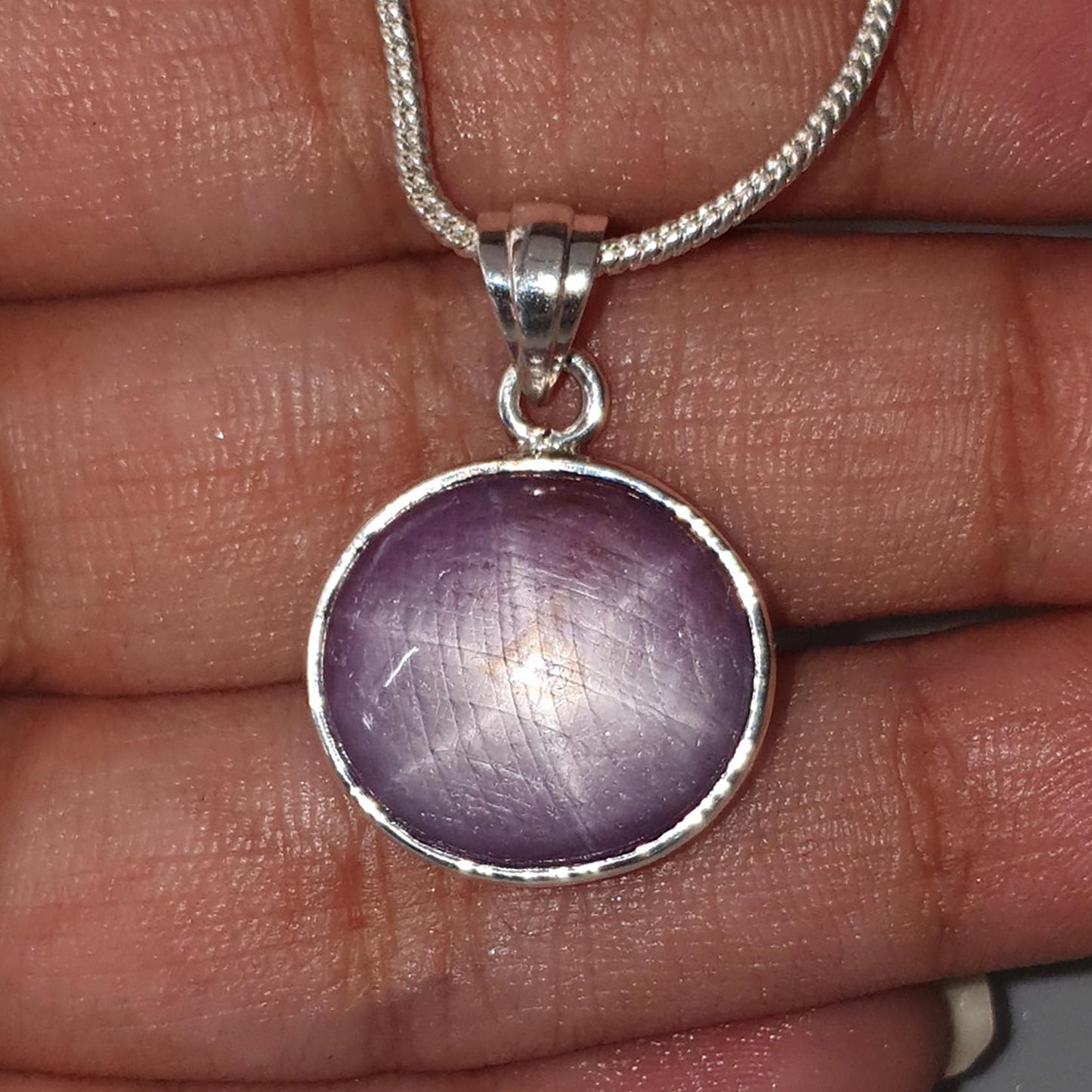 Star Ruby Silver Pendant: 5.24gms Natural Untreated Both Side Star Ruby Oval Plain Briolette 925 Sterling Silver Bezel Set Pendant 1"