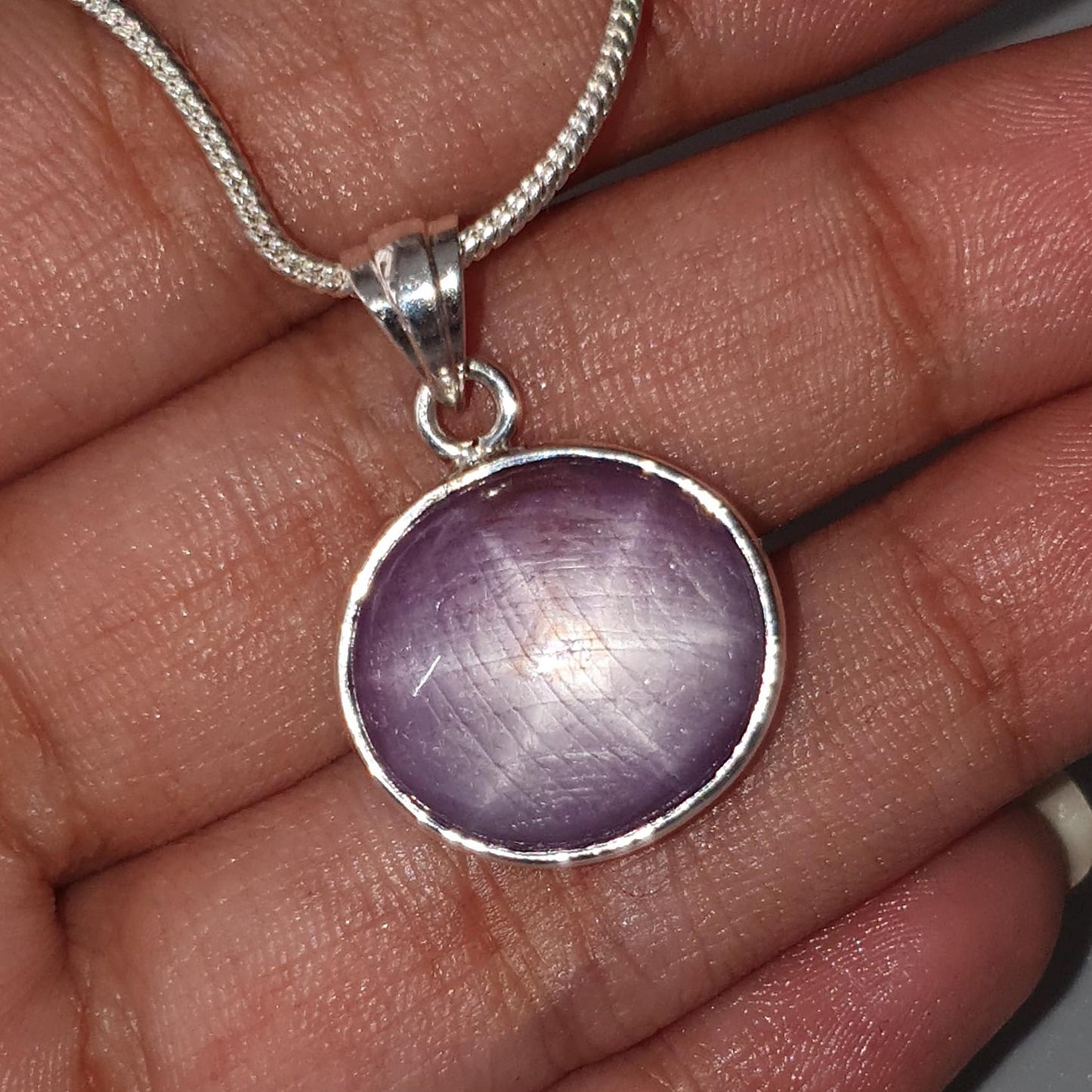 Star Ruby Silver Pendant: 5.24gms Natural Untreated Both Side Star Ruby Oval Plain Briolette 925 Sterling Silver Bezel Set Pendant 1"