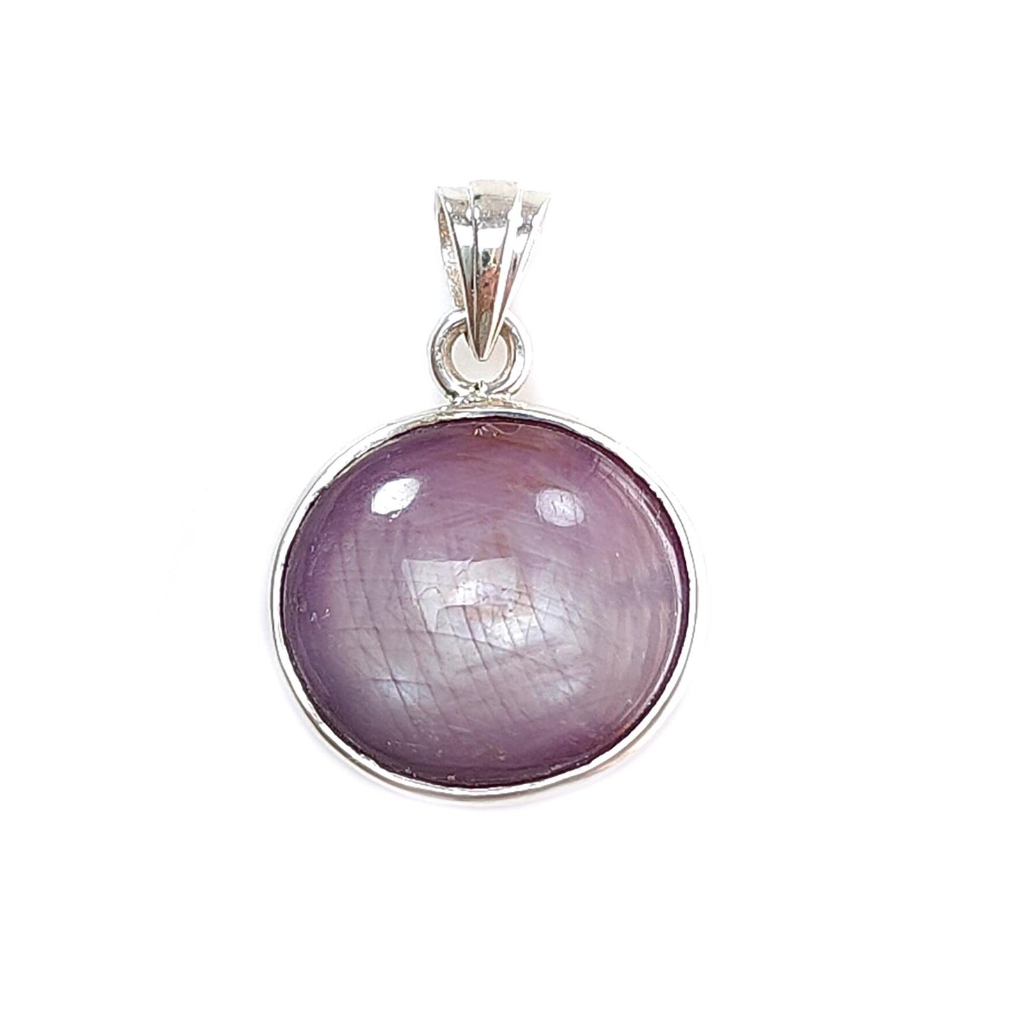 Star Ruby Silver Pendant: 5.24gms Natural Untreated Both Side Star Ruby Oval Plain Briolette 925 Sterling Silver Bezel Set Pendant 1"