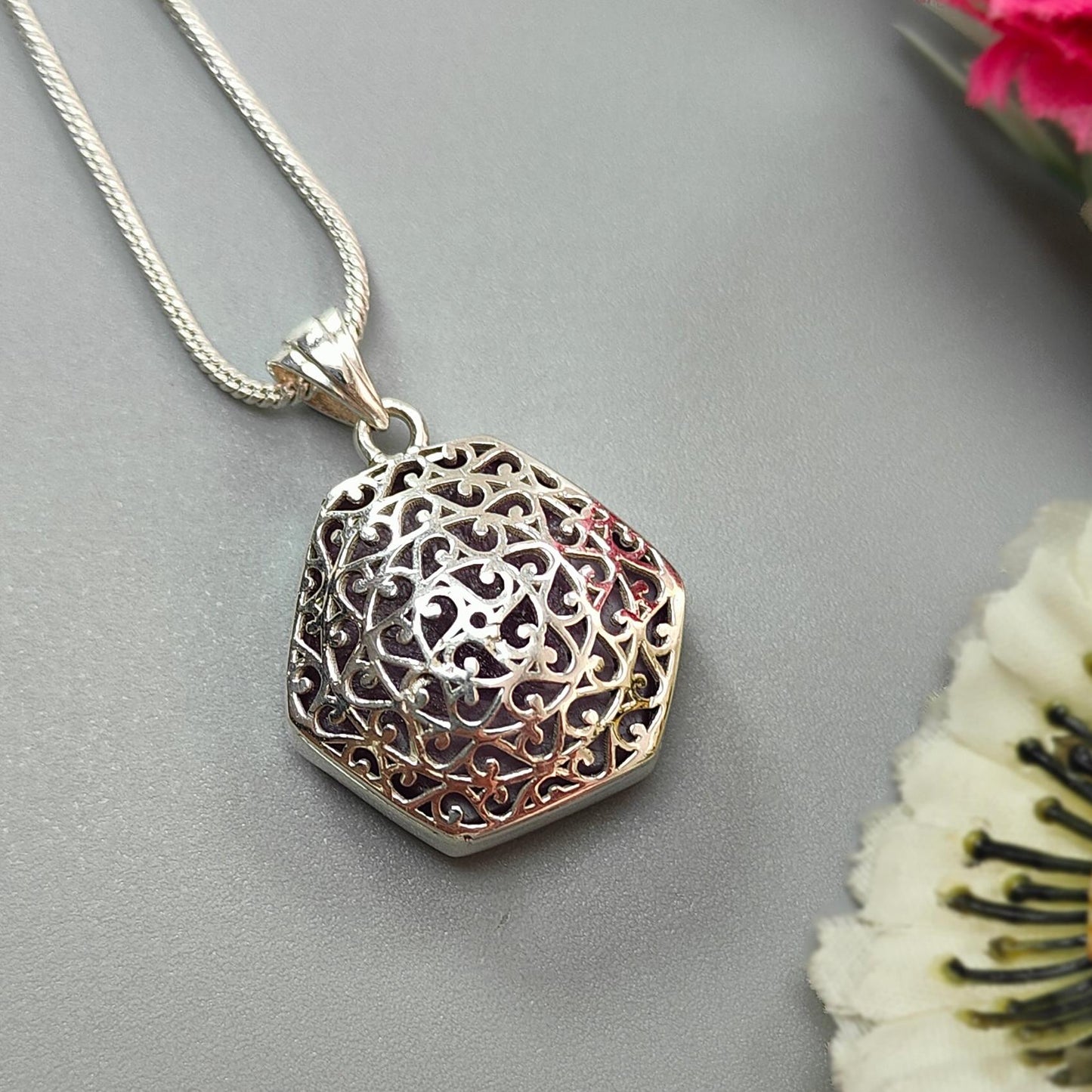 Star Ruby Silver Pendant: 8.48gms Natural Untreated Star Ruby Hexagon Shape Plain 925 Sterling Silver Bezel Set Pendant 1.30"