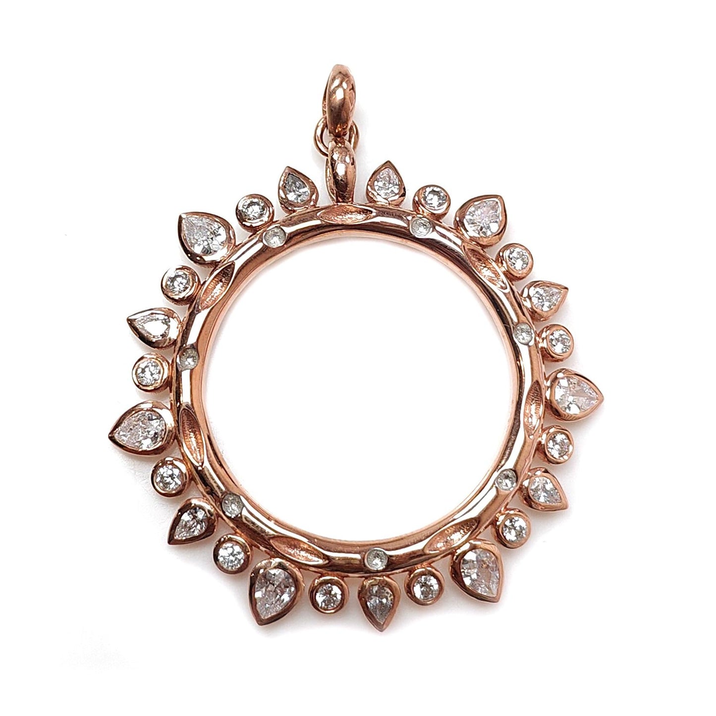 925 Sterling Silver Rose Gold Pendant: 8.20gms Fashion Round Cubic Zirconia Bezel Set Pendant with Normal Loop 1.75" Gift for Her