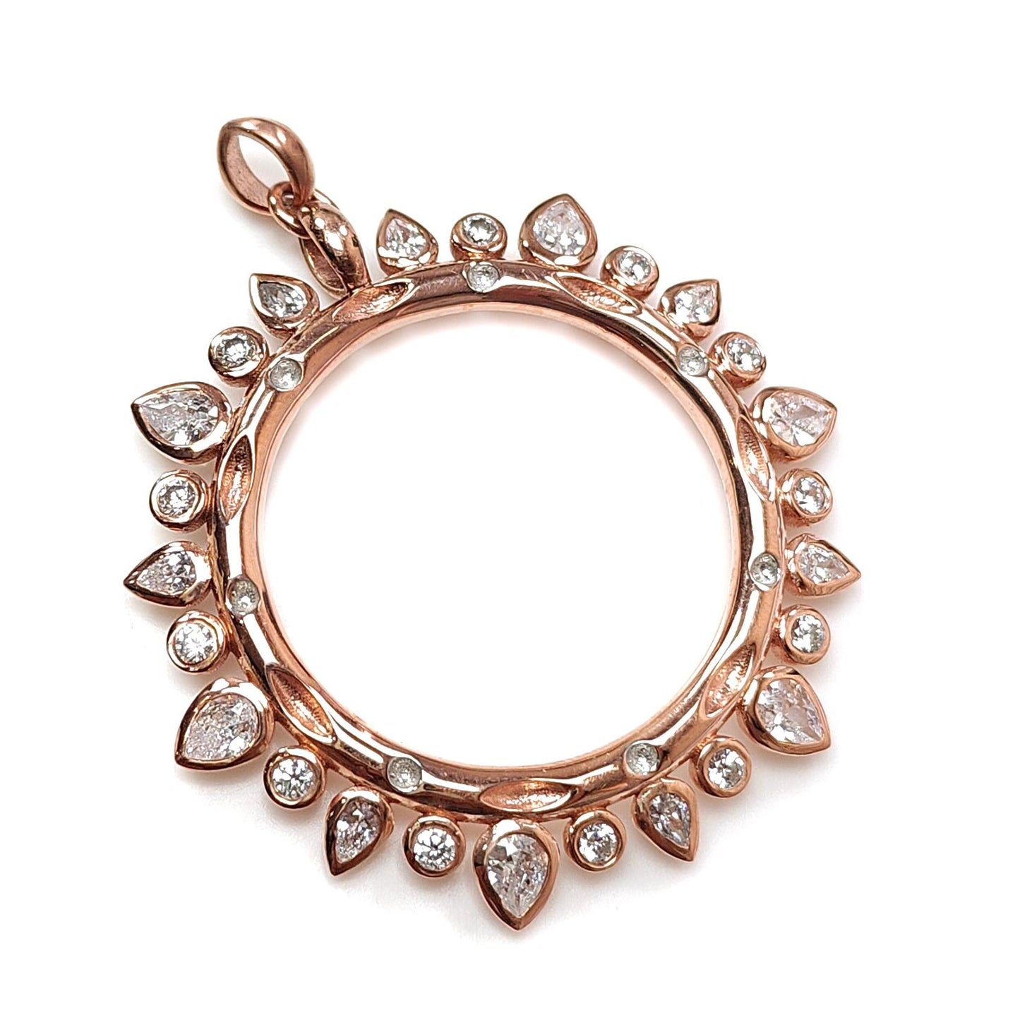 925 Sterling Silver Rose Gold Pendant: 8.20gms Fashion Round Cubic Zirconia Bezel Set Pendant with Normal Loop 1.75" Gift for Her