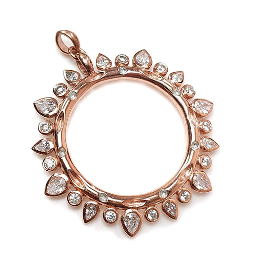 925 Sterling Silver Rose Gold Pendant: 8.20gms Fashion Round Cubic Zirconia Bezel Set Pendant with Normal Loop 1.75" Gift for Her