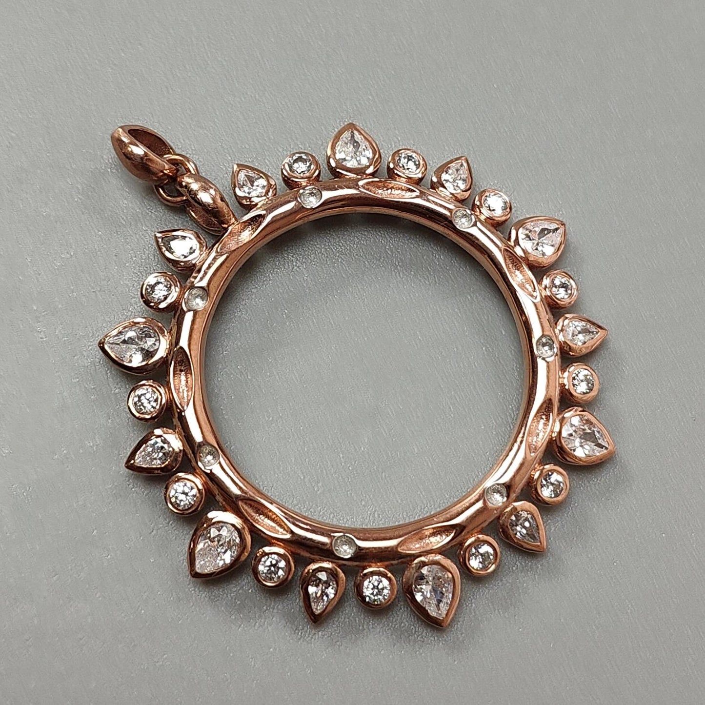 925 Sterling Silver Rose Gold Pendant: 8.20gms Fashion Round Cubic Zirconia Bezel Set Pendant with Normal Loop 1.75" Gift for Her