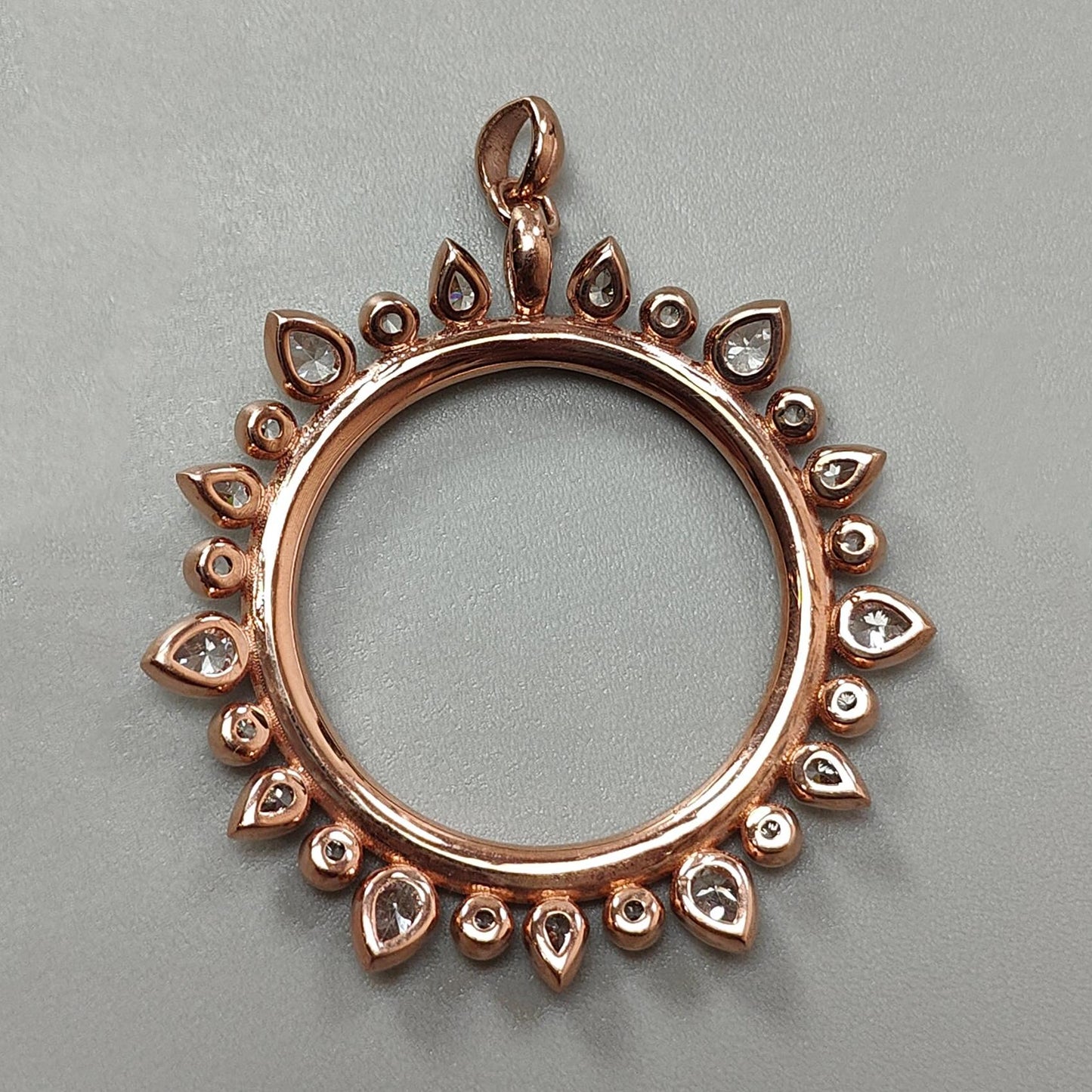 925 Sterling Silver Rose Gold Pendant: 8.20gms Fashion Round Cubic Zirconia Bezel Set Pendant with Normal Loop 1.75" Gift for Her