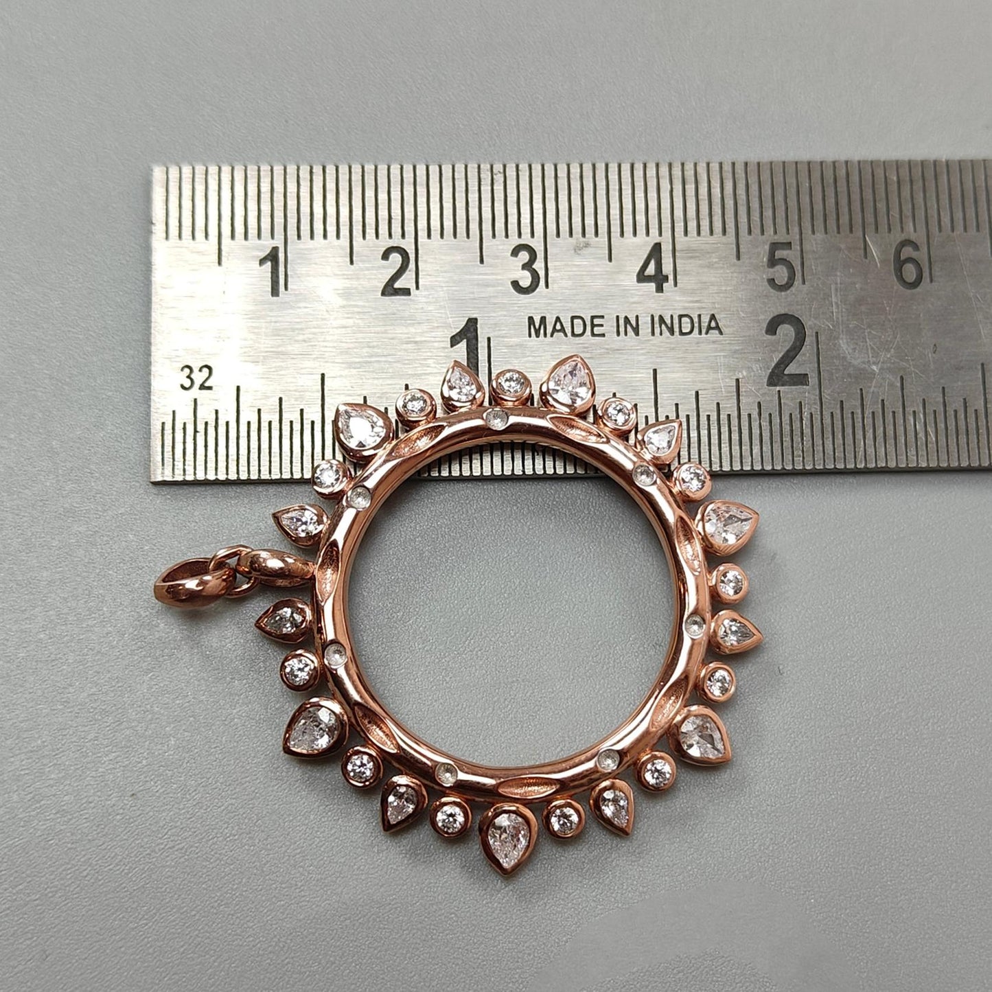 925 Sterling Silver Rose Gold Pendant: 8.20gms Fashion Round Cubic Zirconia Bezel Set Pendant with Normal Loop 1.75" Gift for Her