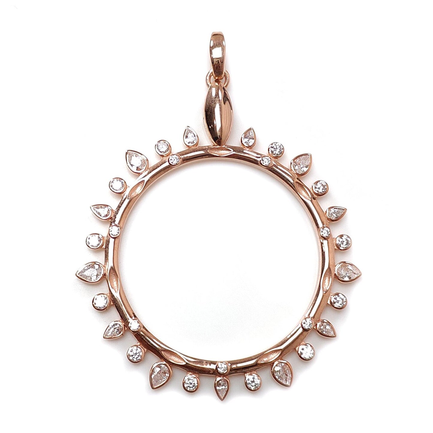 925 Sterling Silver Rose Gold Pendant: 10.22gms (Approx) Fashion Round Cubic Zirconia Bezel Set Pendant with Normal Loop 2.60" Gift for Her