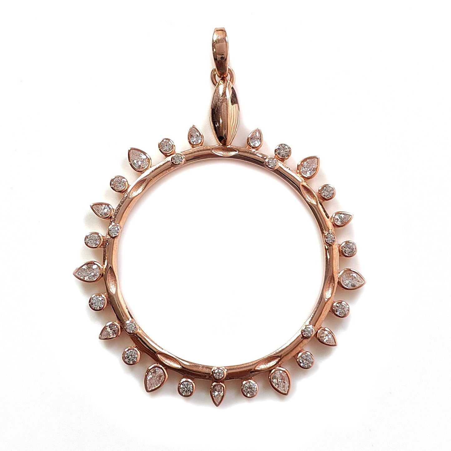 925 Sterling Silver Rose Gold Pendant: 10.22gms (Approx) Fashion Round Cubic Zirconia Bezel Set Pendant with Normal Loop 2.60" Gift for Her