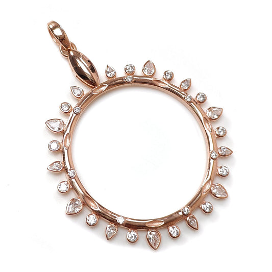 925 Sterling Silver Rose Gold Pendant: 10.22gms (Approx) Fashion Round Cubic Zirconia Bezel Set Pendant with Normal Loop 2.60" Gift for Her