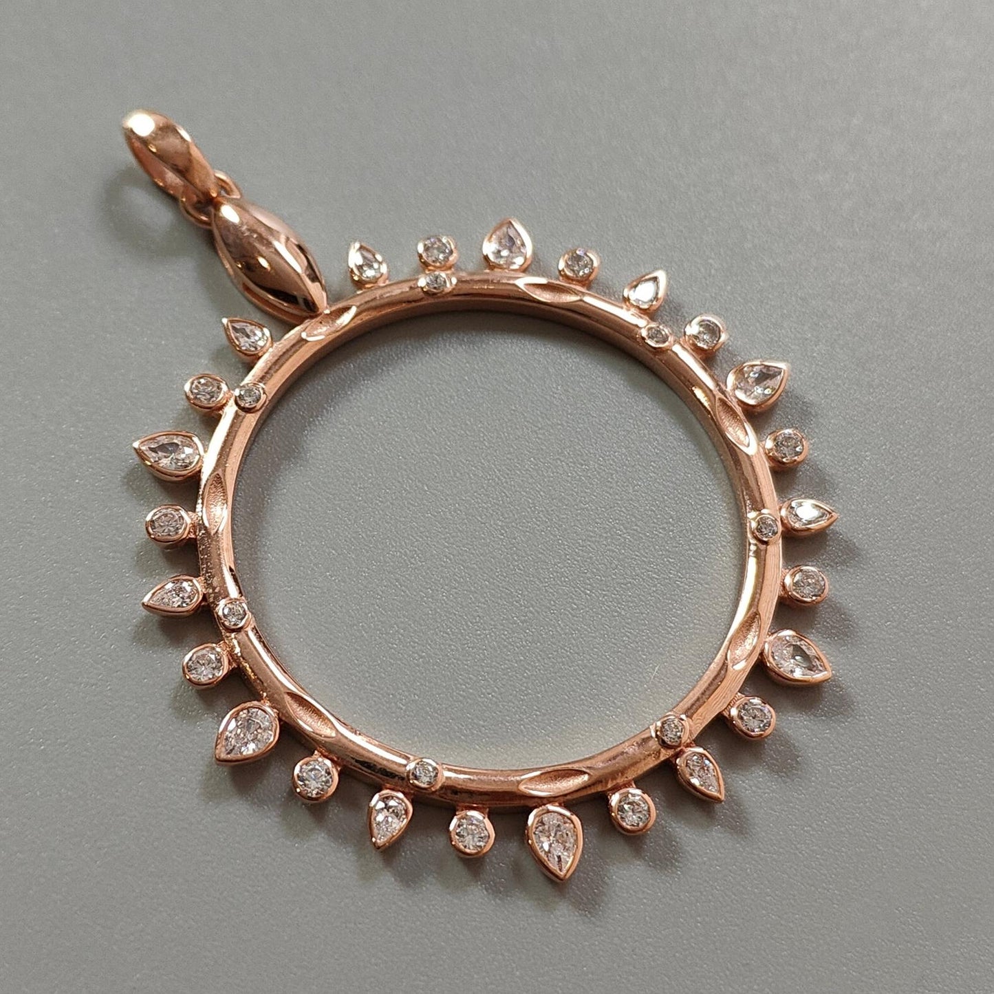 925 Sterling Silver Rose Gold Pendant: 10.22gms (Approx) Fashion Round Cubic Zirconia Bezel Set Pendant with Normal Loop 2.60" Gift for Her