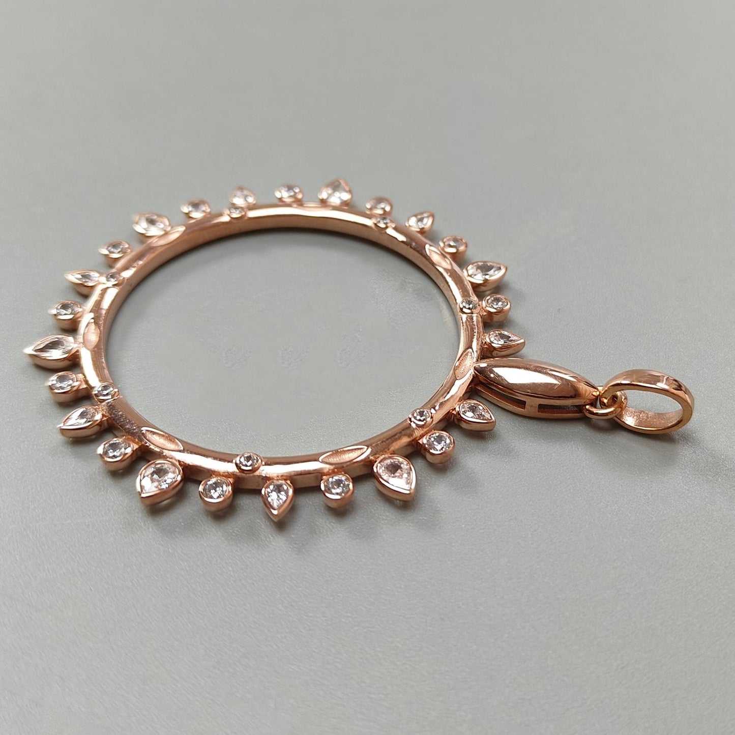 925 Sterling Silver Rose Gold Pendant: 10.22gms (Approx) Fashion Round Cubic Zirconia Bezel Set Pendant with Normal Loop 2.60" Gift for Her