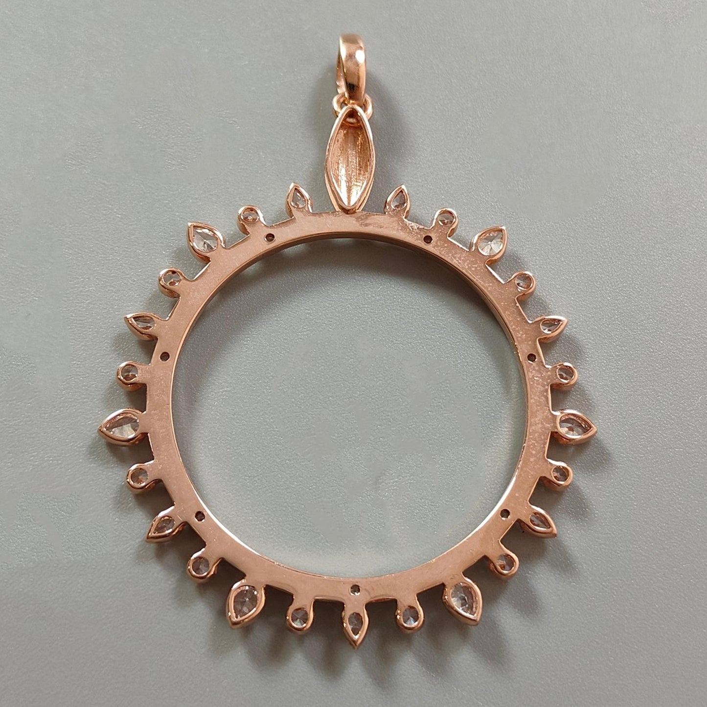 925 Sterling Silver Rose Gold Pendant: 10.22gms (Approx) Fashion Round Cubic Zirconia Bezel Set Pendant with Normal Loop 2.60" Gift for Her