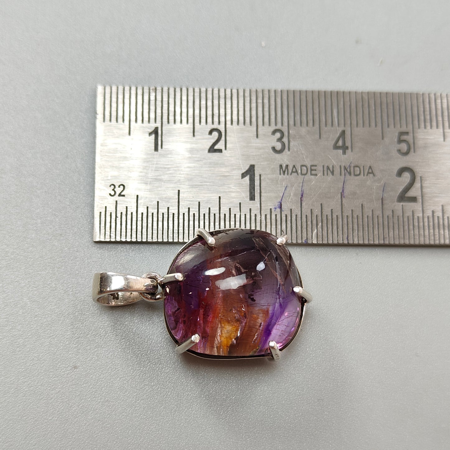 9.80gms Natural Amethyst Fancy Shape Plain 925 Sterling Silver Prong Set 1.25" Pendant