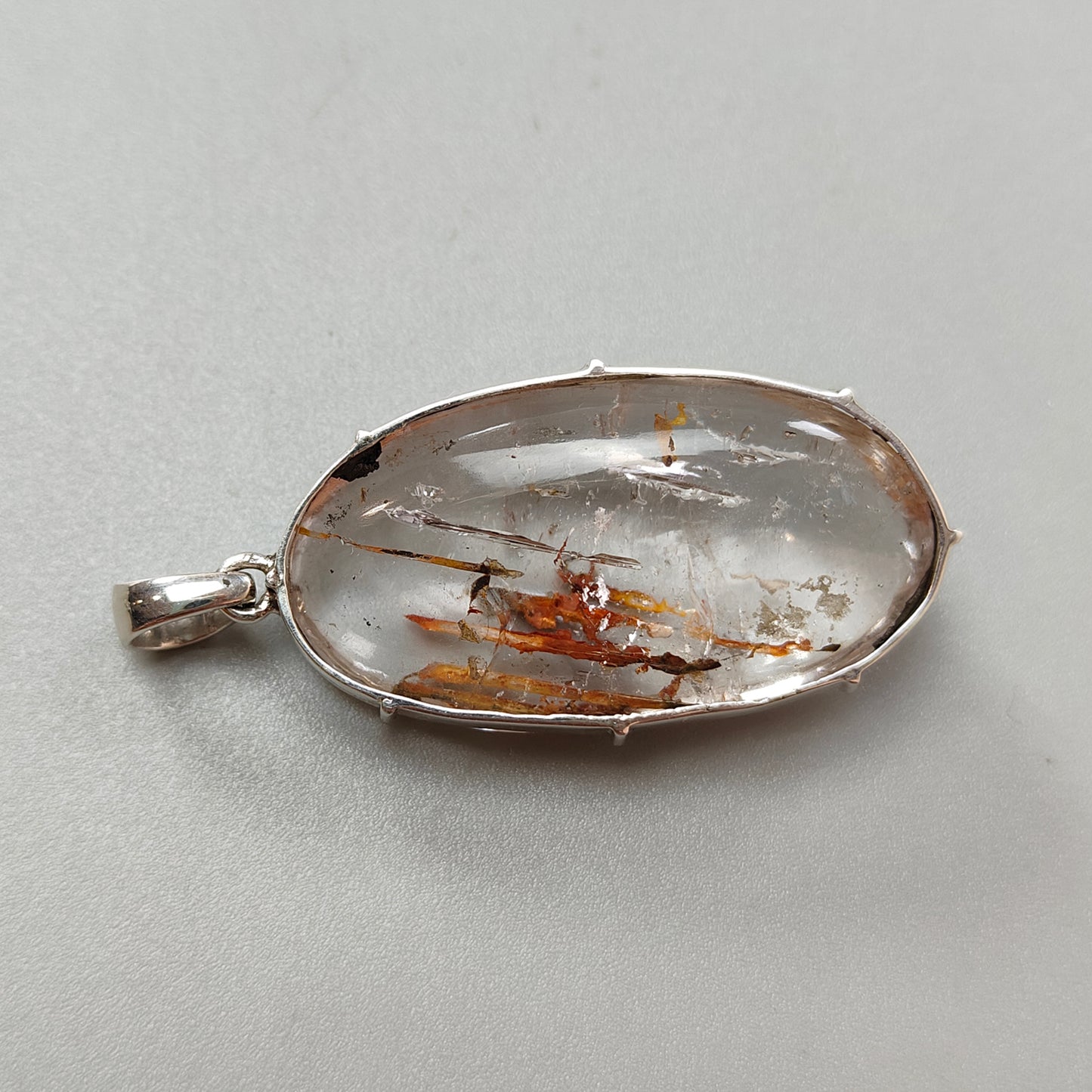 19.78gms Natural Amethyst Oval Shape Plain 925 Sterling Silver Prong Set 2" Pendant