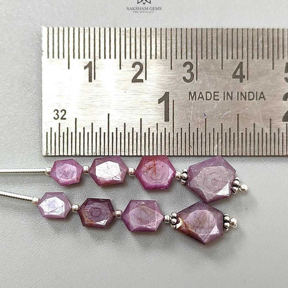 Raspberry Pink Sapphire Both Side Faceted Loose Beads: 21.40cts Natural Sapphire Hexagon Fancy Cut 925 Sterling Silver 6*5mm - 9*7mm
