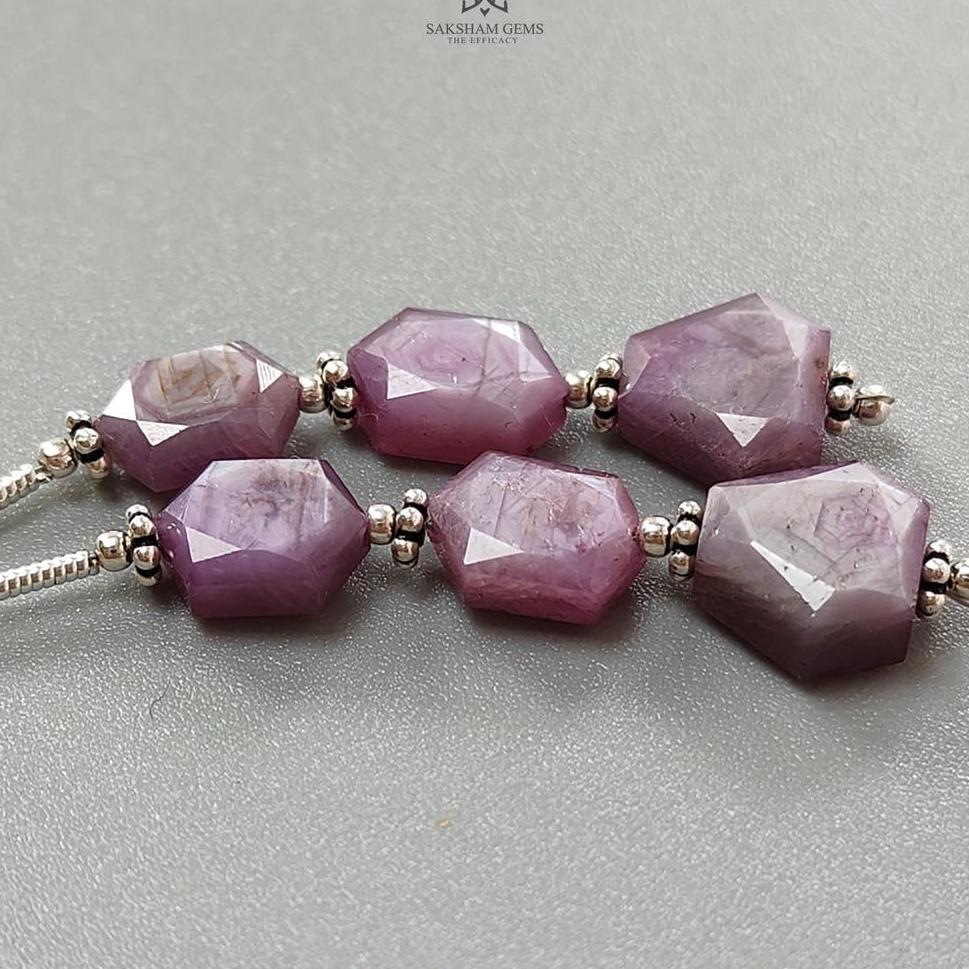 Raspberry Pink Sapphire Both Side Faceted Loose Beads: 24.90cts Natural Sapphire Hexagon Fancy Cut 925 Sterling Silver 8.5*7mm - 9*8mm