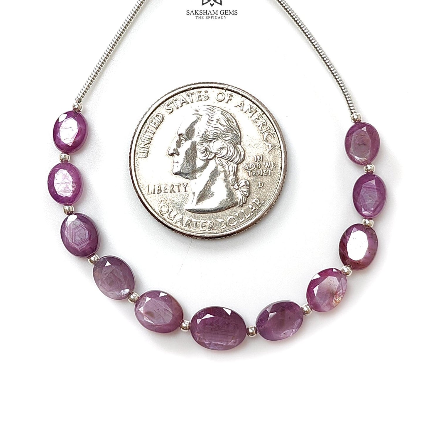 Raspberry Pink Sapphire Faceted Loose Beads: 17.50cts Natural Sapphire Both Side Faceted Oval 925 Sterling Silver Beads 6*5mm - 8*6mm 3.50"