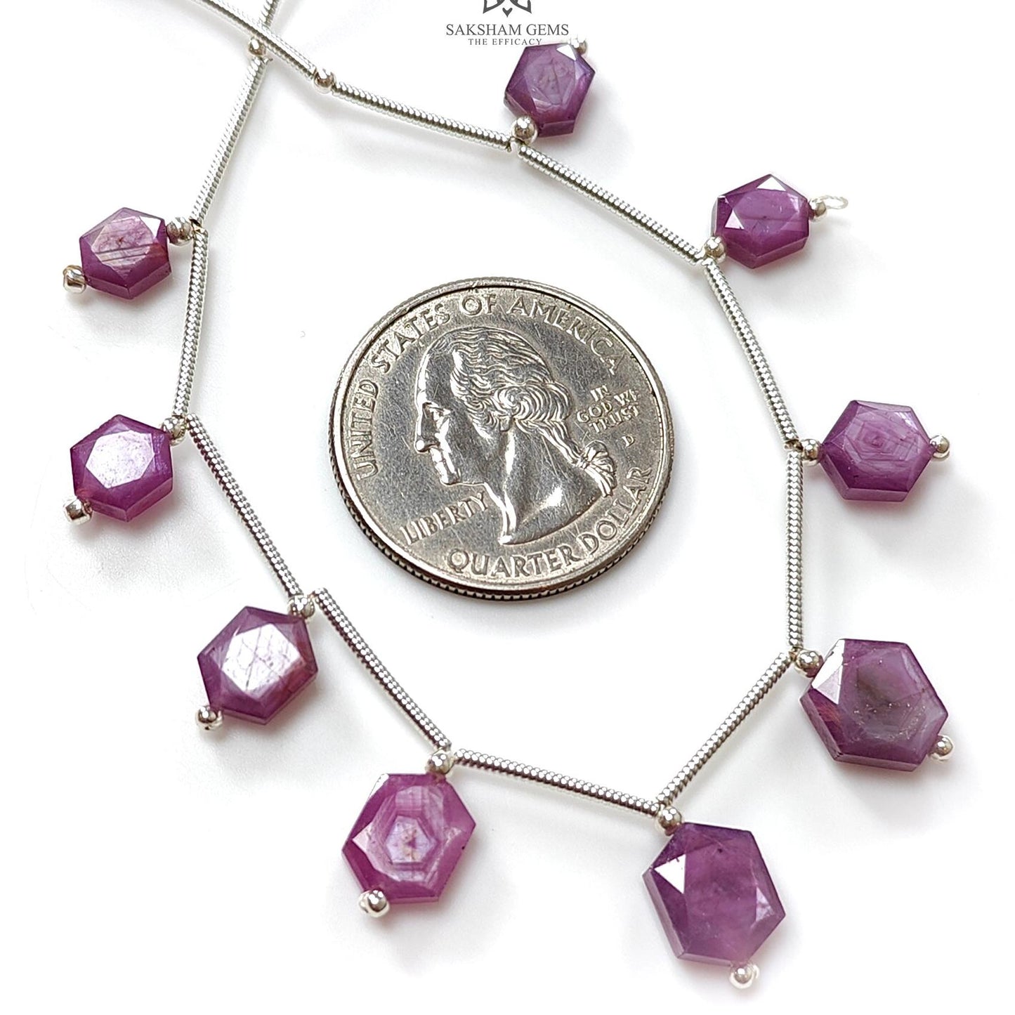 Raspberry Pink Sapphire Faceted Loose Beads: 27.70cts Natural Sapphire Faceted  Hexagon Both Side 925 Sterling Silver Beads 6*5mm - 9*7mm