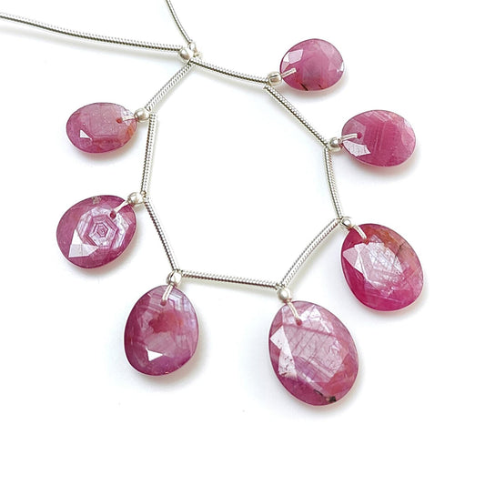 Raspberry Pink Sapphire Faceted Cut Loose Beads: 36.30cts Natural Untreated Sapphire Faceted Egg Shape 925 Silver Beads 10*8mm - 15*12mm