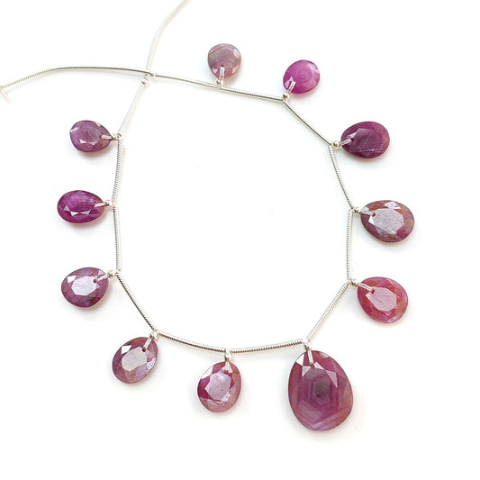 Raspberry Pink Sapphire Faceted Cut Loose Beads: 44.00cts Natural Untreated Sapphire Faceted Egg Shape 925 Silver 9.5*8mm - 15.5*12mm Beads