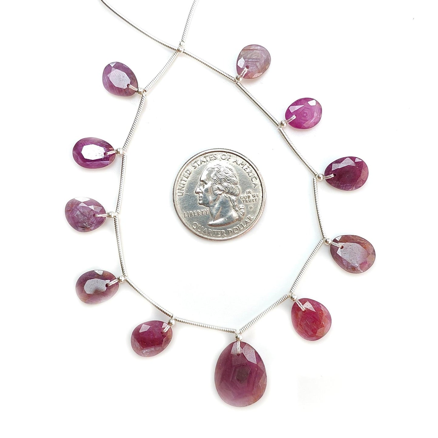 Raspberry Pink Sapphire Faceted Cut Loose Beads: 44.00cts Natural Untreated Sapphire Faceted Egg Shape 925 Silver 9.5*8mm - 15.5*12mm Beads