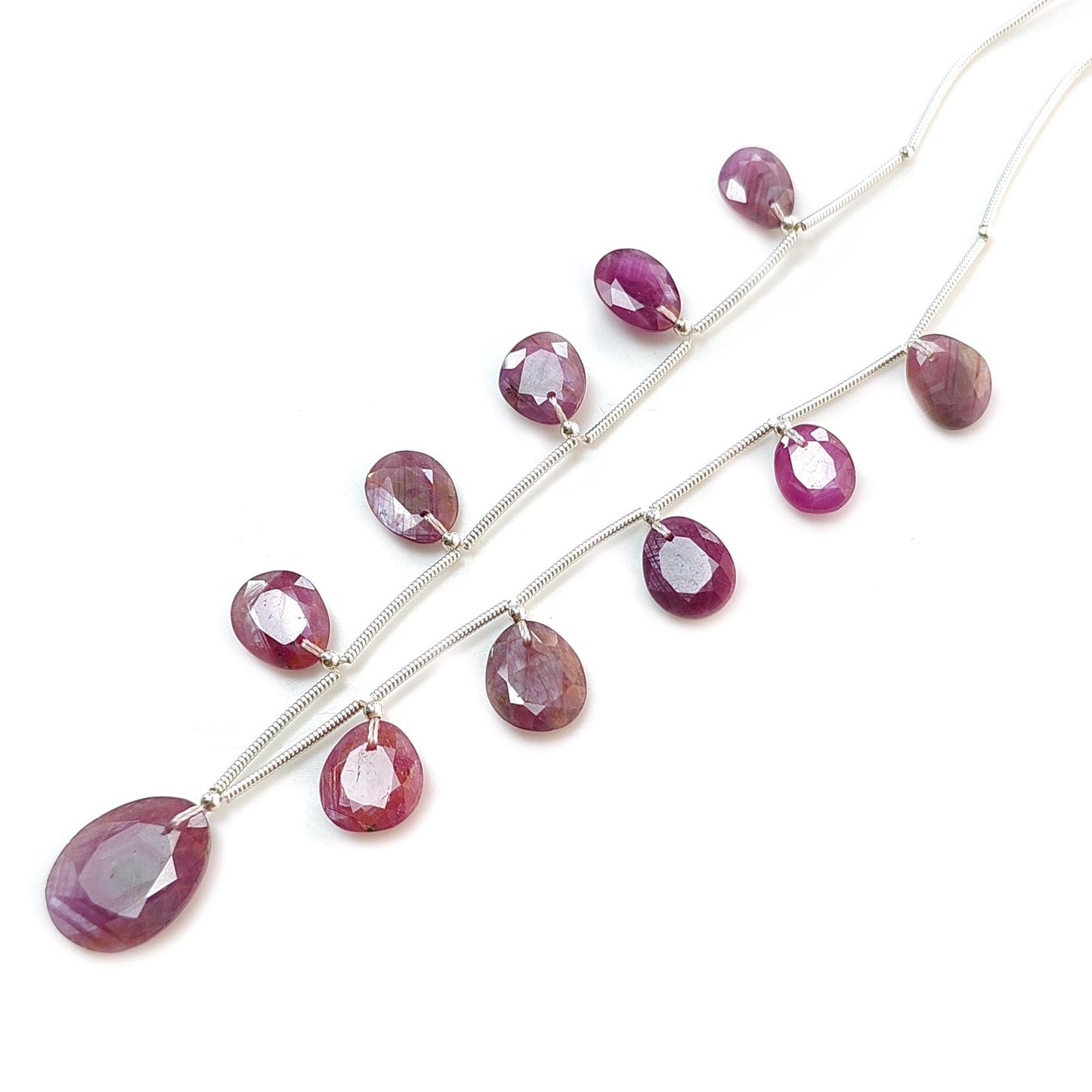 Raspberry Pink Sapphire Faceted Cut Loose Beads: 44.00cts Natural Untreated Sapphire Faceted Egg Shape 925 Silver 9.5*8mm - 15.5*12mm Beads