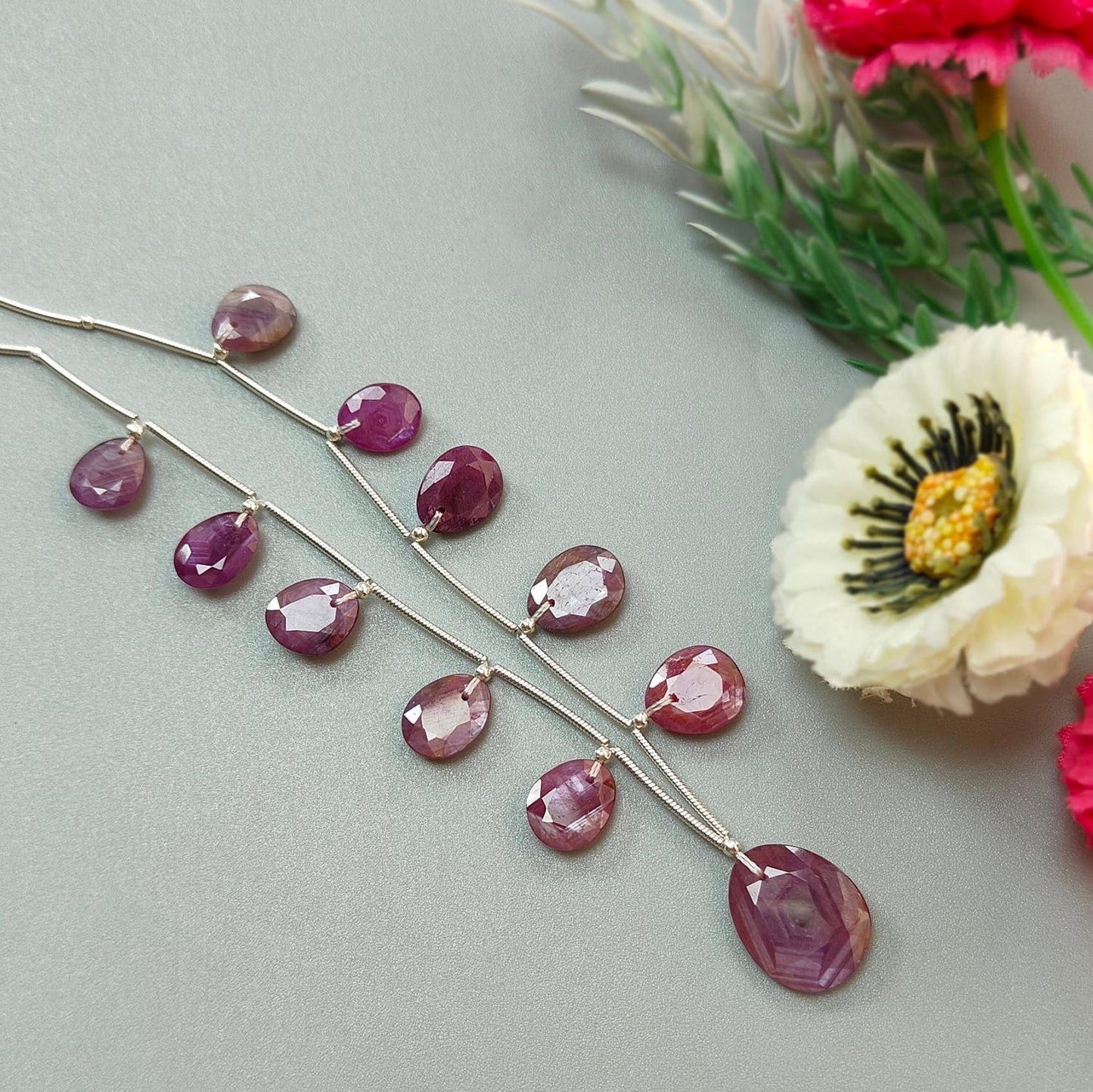 Raspberry Pink Sapphire Faceted Cut Loose Beads: 44.00cts Natural Untreated Sapphire Faceted Egg Shape 925 Silver 9.5*8mm - 15.5*12mm Beads