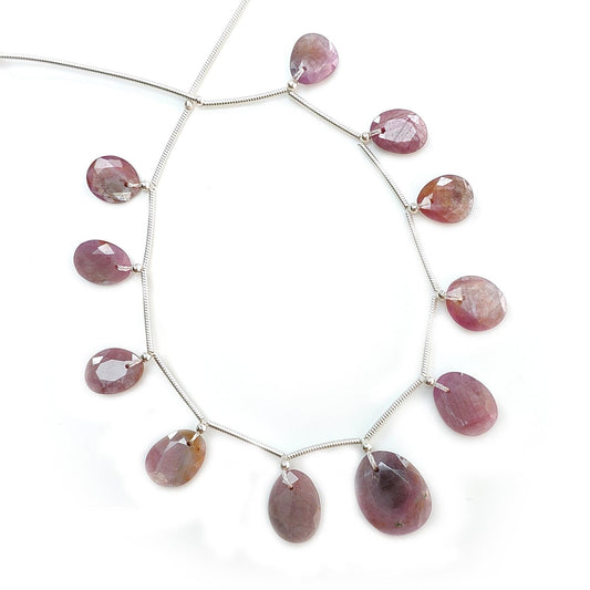 Raspberry Pink Sapphire Faceted Cut Loose Beads: 44.00cts Natural Untreated Sapphire Faceted Egg Shape 925 Silver 10*8mm - 17*13.5mm Beads