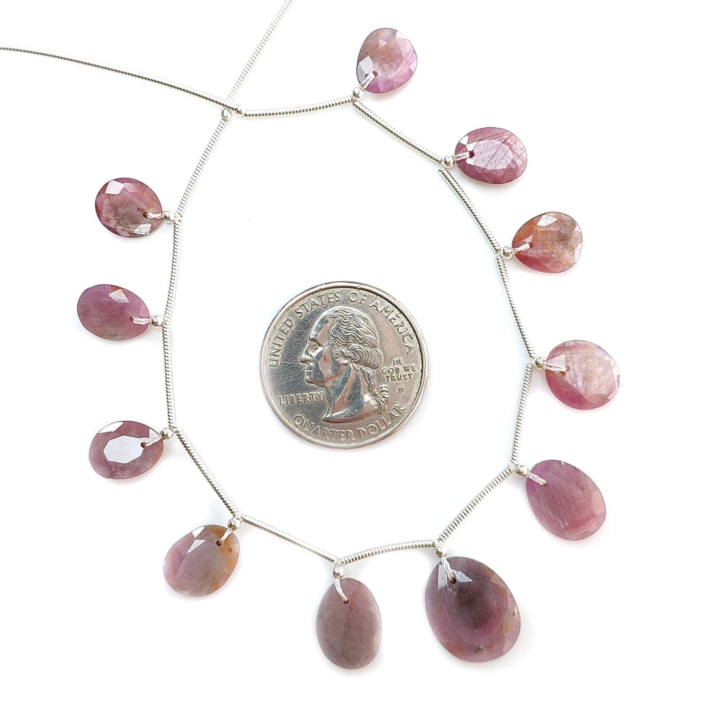 Raspberry Pink Sapphire Faceted Cut Loose Beads: 44.00cts Natural Untreated Sapphire Faceted Egg Shape 925 Silver 10*8mm - 17*13.5mm Beads