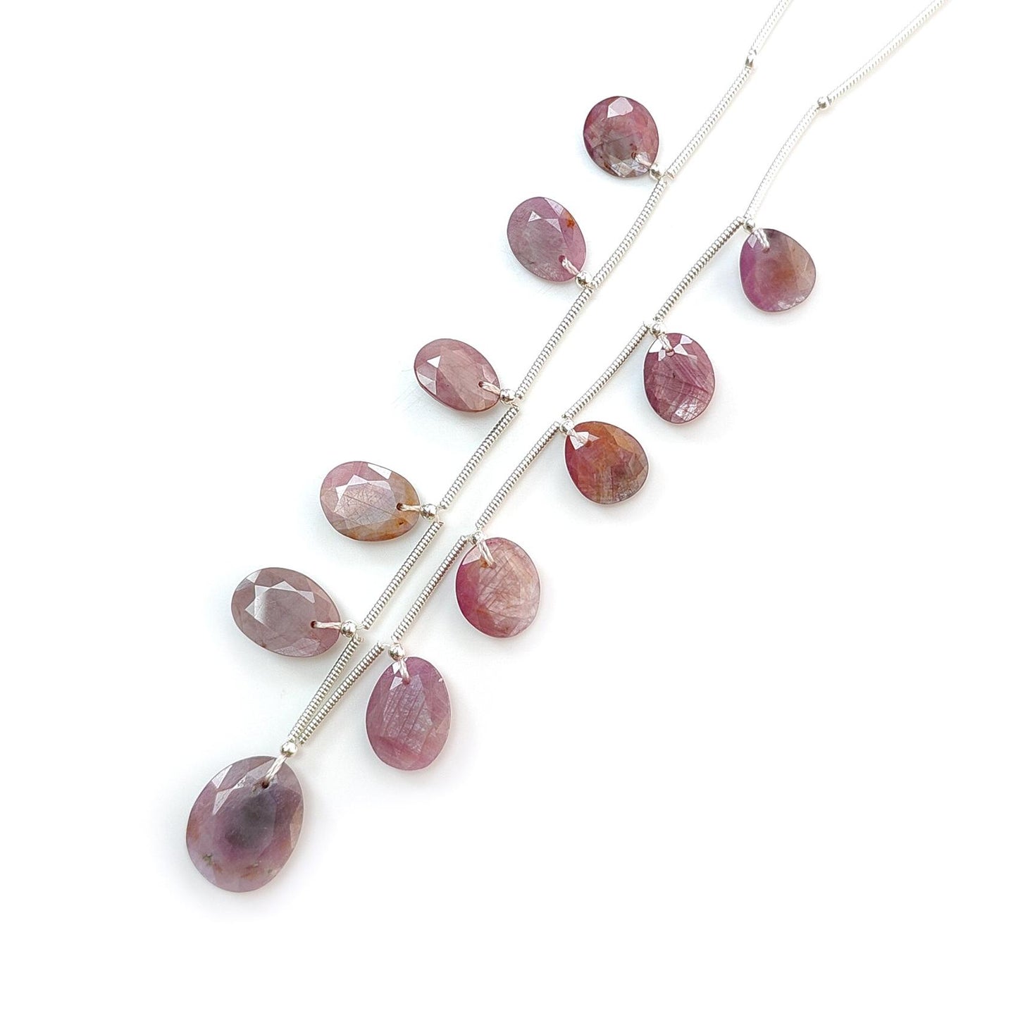 Raspberry Pink Sapphire Faceted Cut Loose Beads: 44.00cts Natural Untreated Sapphire Faceted Egg Shape 925 Silver 10*8mm - 17*13.5mm Beads