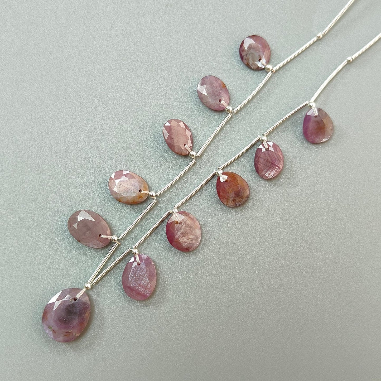 Raspberry Pink Sapphire Faceted Cut Loose Beads: 44.00cts Natural Untreated Sapphire Faceted Egg Shape 925 Silver 10*8mm - 17*13.5mm Beads