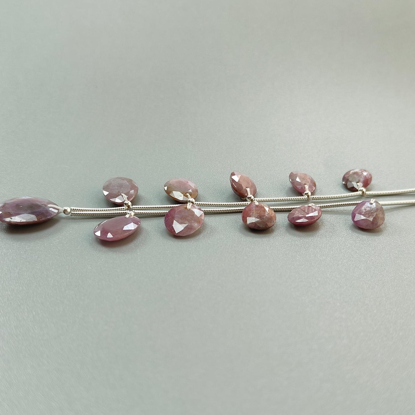 Raspberry Pink Sapphire Faceted Cut Loose Beads: 44.00cts Natural Untreated Sapphire Faceted Egg Shape 925 Silver 10*8mm - 17*13.5mm Beads