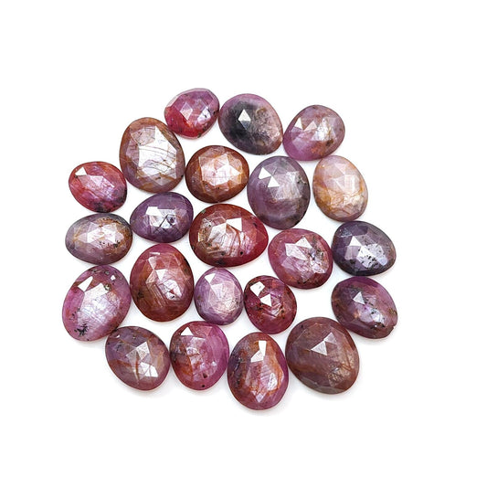 Raspberry Pink Sapphire Gemstone Rose Cut Slices: 74.20cts Natural Untreated Sheen Sapphire Faceted Fancy Shape 9*7mm - 13*11mm 22pcs Lot