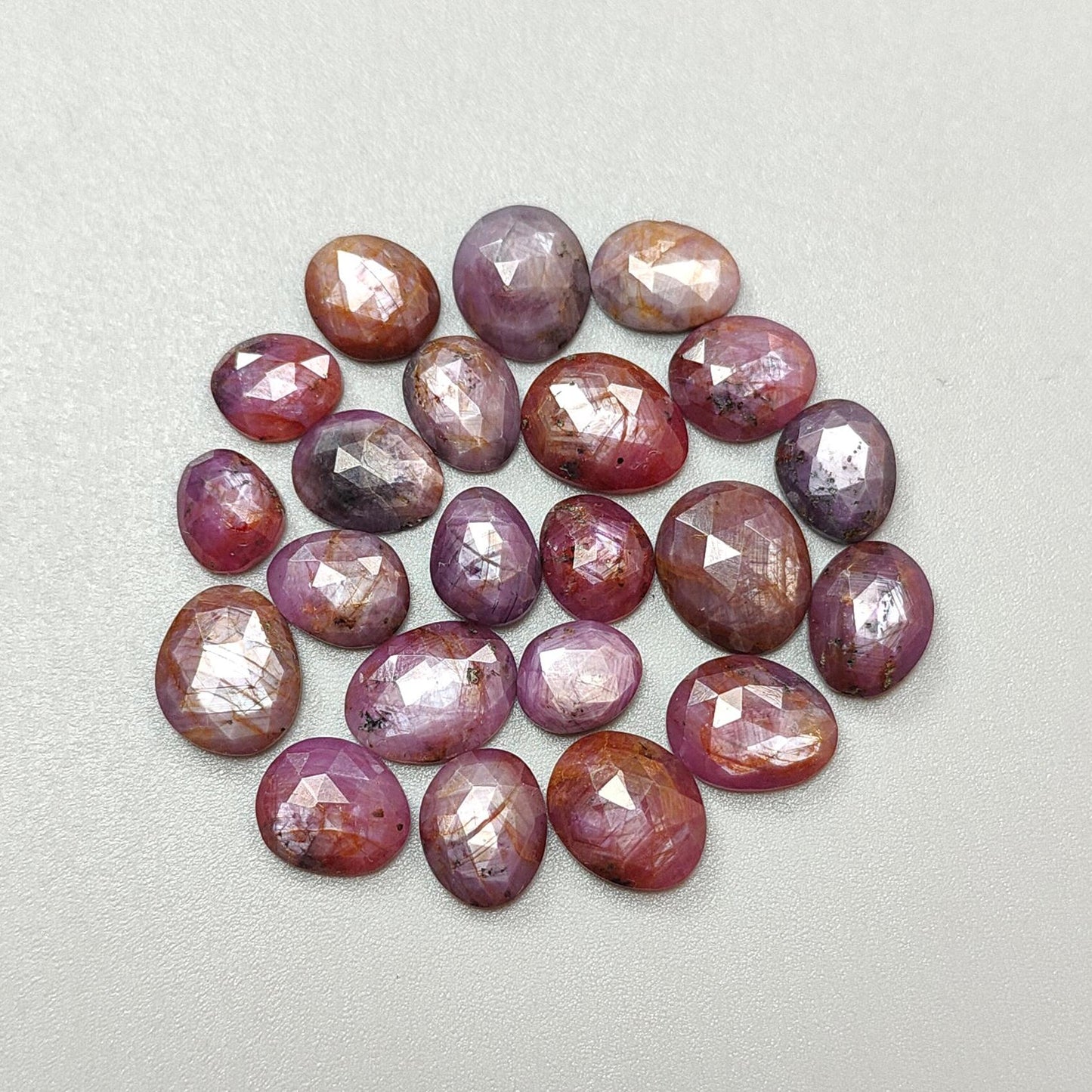 Raspberry Pink Sapphire Gemstone Rose Cut Slices: 74.20cts Natural Untreated Sheen Sapphire Faceted Fancy Shape 9*7mm - 13*11mm 22pcs Lot