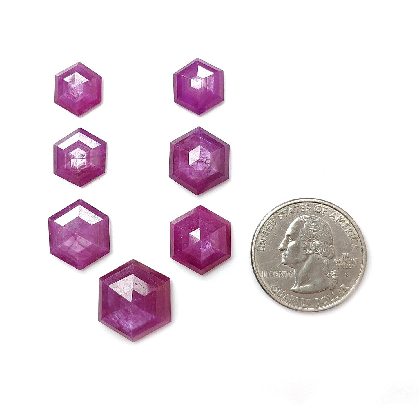 Raspberry Ruby Gemstone Step Cut: 56.90cts Natural Untreated Purple Sheen Ruby Hexagon Shape 12*11mm - 18*16mm 7pcs Set for Jewelry