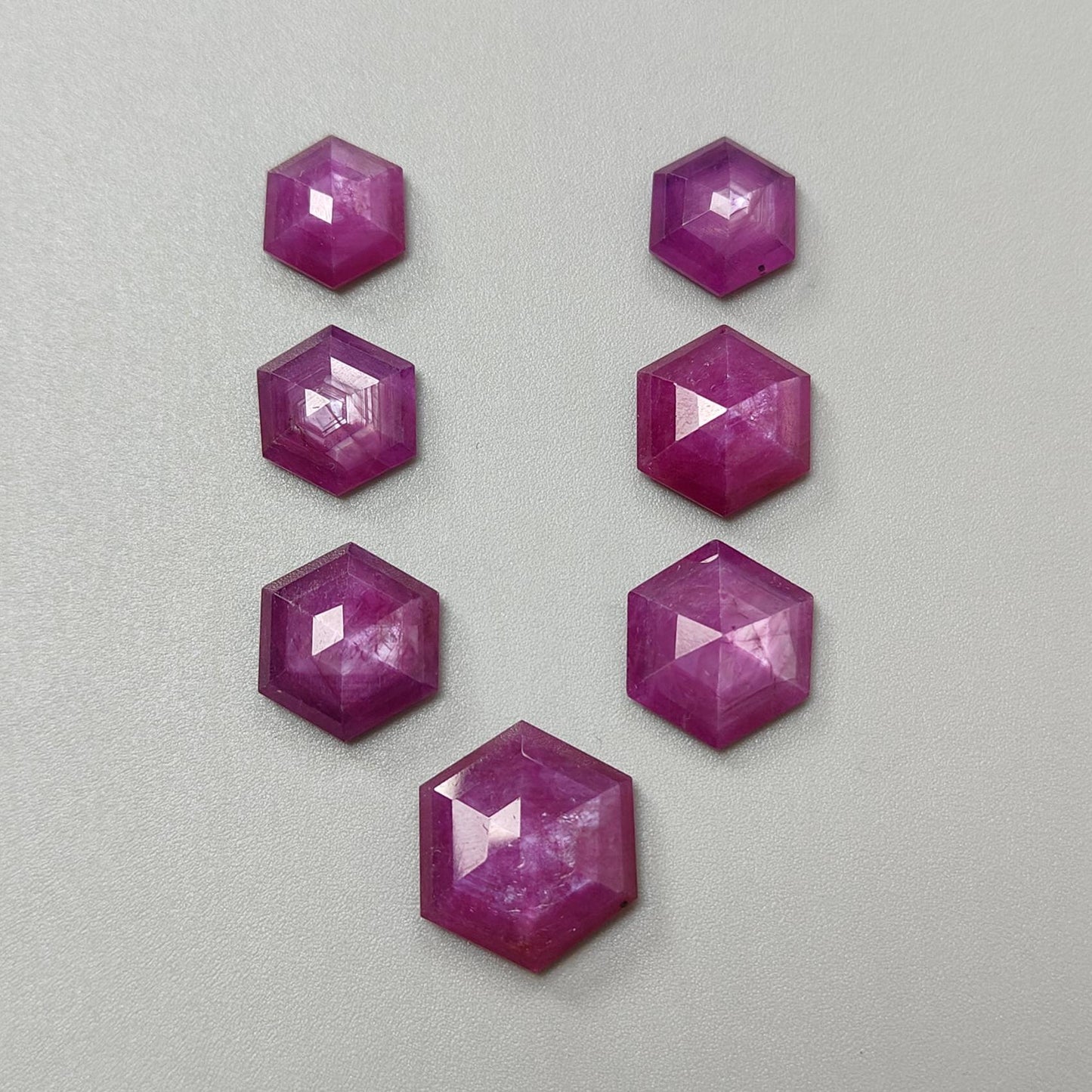 Raspberry Ruby Gemstone Step Cut: 56.90cts Natural Untreated Purple Sheen Ruby Hexagon Shape 12*11mm - 18*16mm 7pcs Set for Jewelry