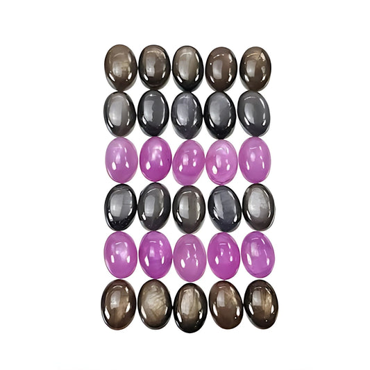pink, silver sapphire oval cabochon