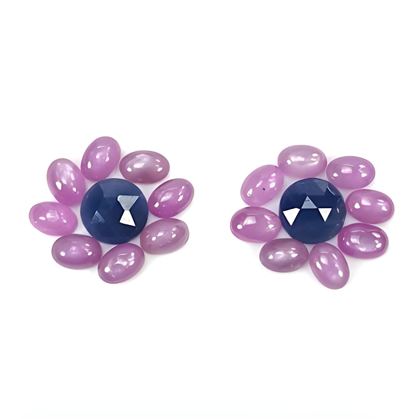 Pink, Blue sapphire oval, round cabochon