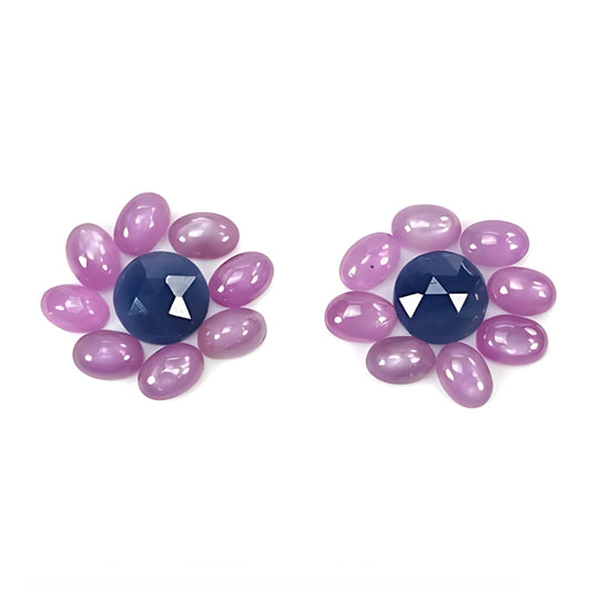 Pink, Blue sapphire oval, round cabochon