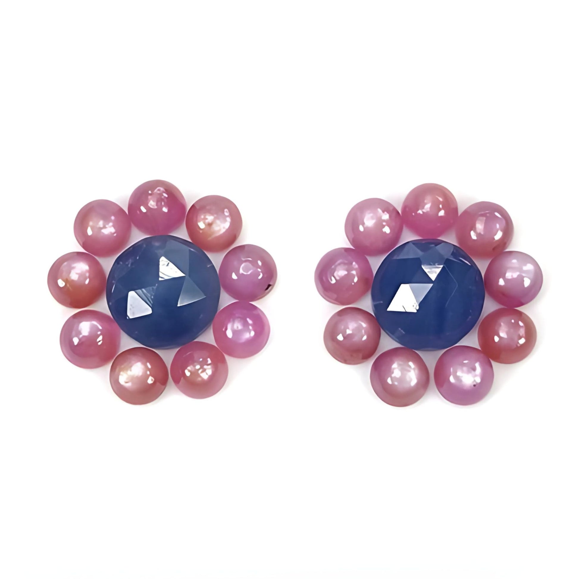 pink, blue sapphire round cabochon