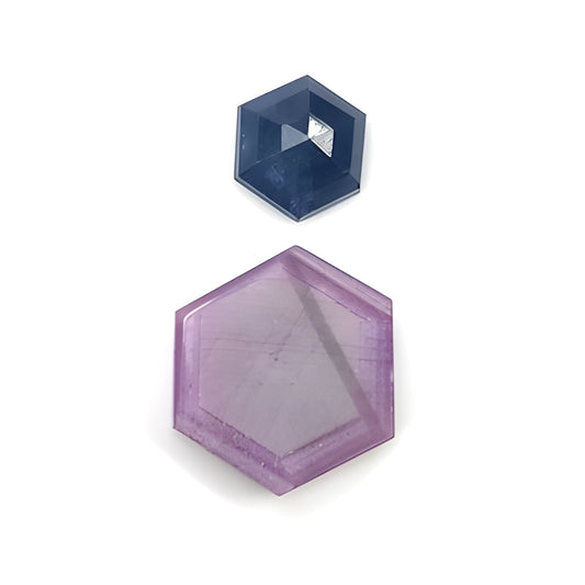 pink, blue sapphire hexagon shape flat slices