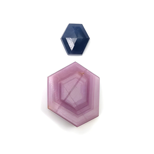 pink, blue sapphire hexagon shape flat slices