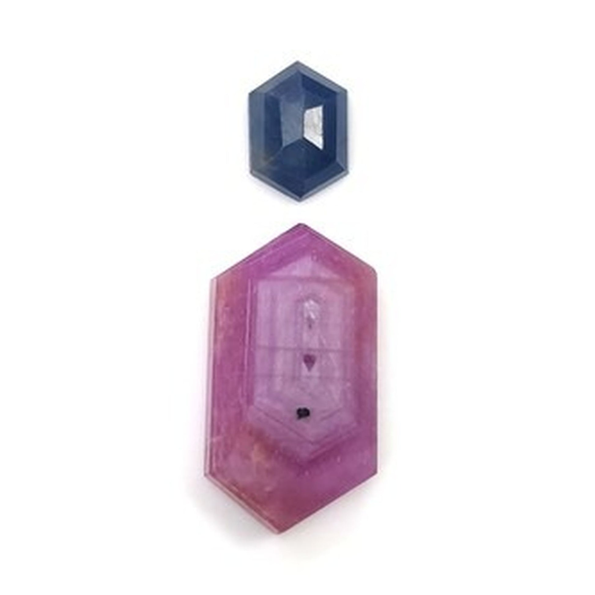 pink, blue sapphire hexagon shape flat slices