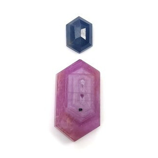 pink, blue sapphire hexagon shape flat slices