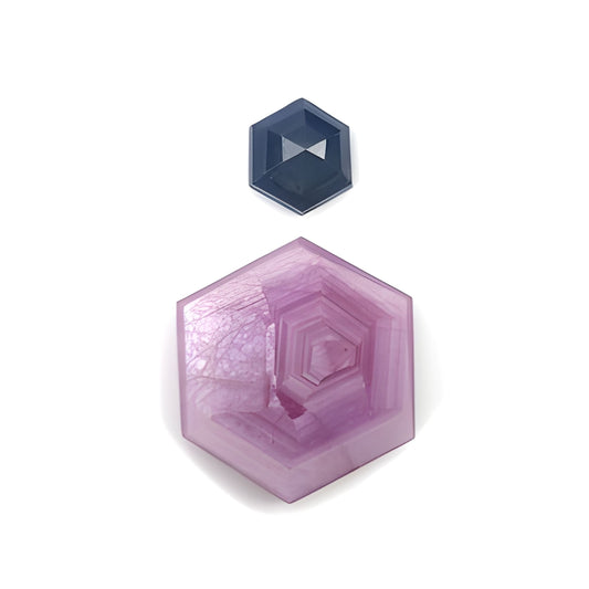 pink, blue sapphire hexagon shape flat slices
