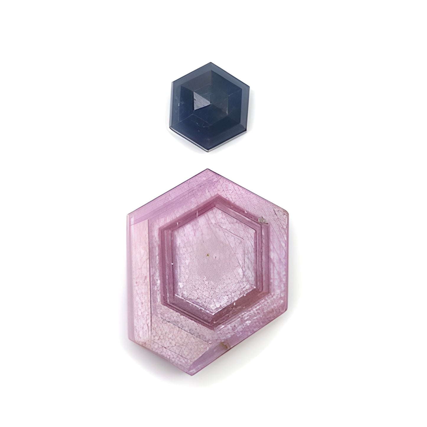 pink, blue sapphire hexagon shape flat slices