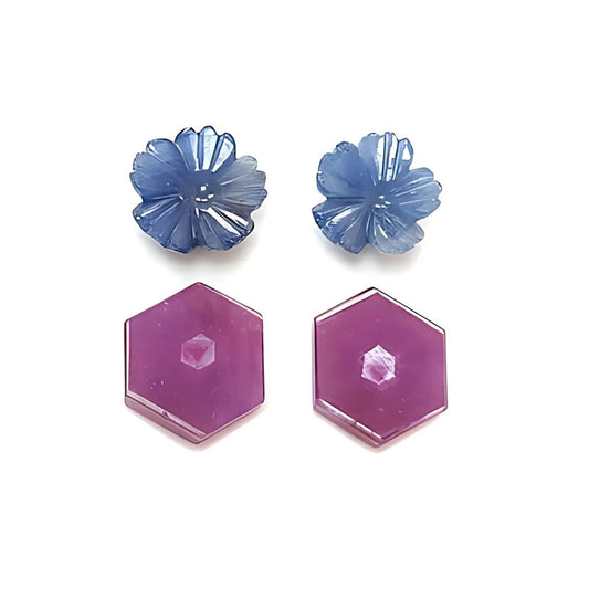 ruby, sapphire hexagon shape flat slices