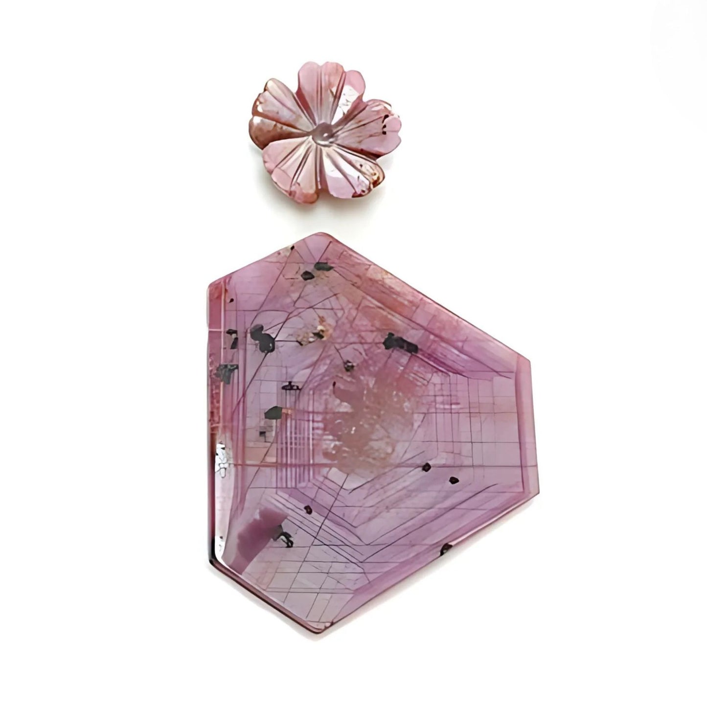 pink sapphire flower, hexagon flat slices