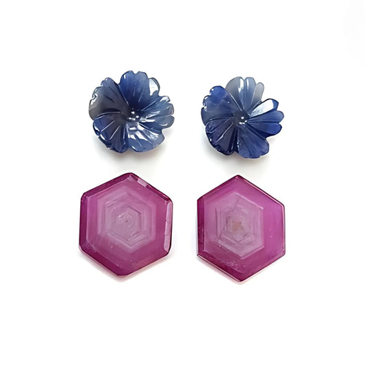 ruby, sapphire hexagon flat slices
