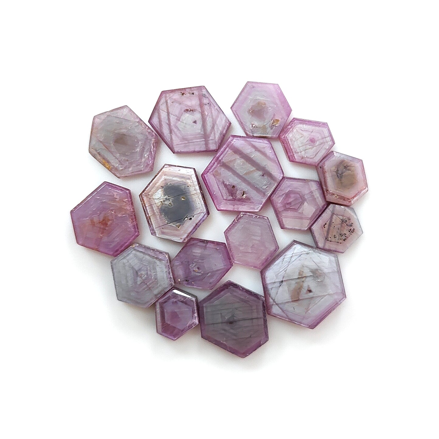 rosemary pink sapphire hexagon flat slices